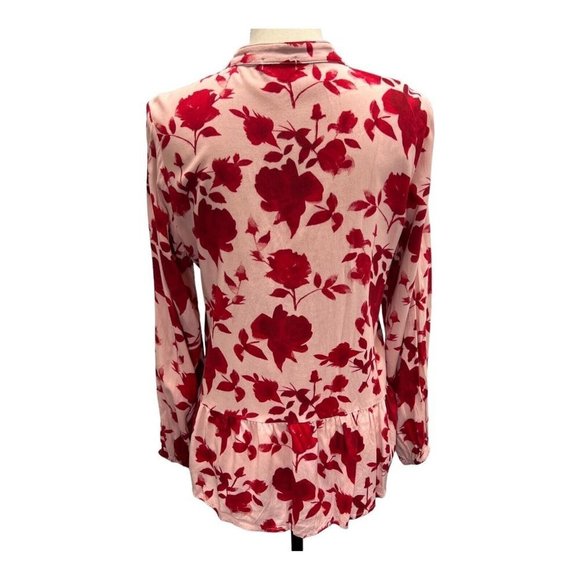 Matilda Jane Blouse Womens M Miri Floral Print Ruffle Red Pink Casual Ladies - Picture 3 of 7